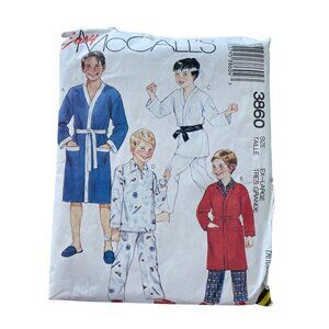 80s McCalls 3860 Sewing Pattern Size XL Boys & Teen Pajamas Robe Dressmaking CUT